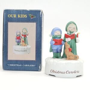 Vtg Christmas Carolers Dog Music Box Deck the Halls Signed Jane McDowell WORKS